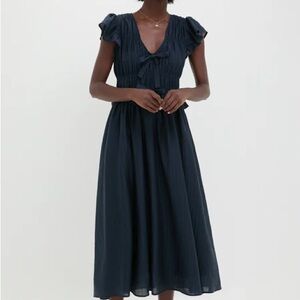 Navy Flutter Midi Dress